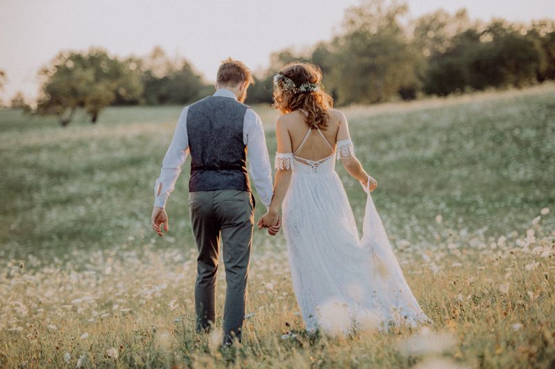 Bride and groom embracing on their wedding day